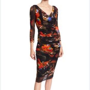 Elegant Fuzzi Print Mesh Body Midi Dress